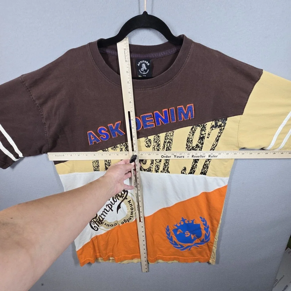 Vintage Attitude of Street Knowledge‎ Ask Denim Shirt Mens 2XL Colorblock Logo